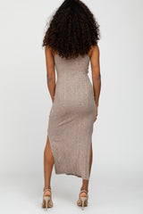 Taupe Sleeveless Ribbed Side Slit Dress