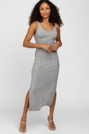 Heather Grey Sleeveless Ribbed Side Slit Dress