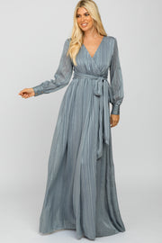 Blue Striped Shimmer Chiffon Maxi Dress