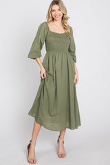 Olive Smocked Midi Dress