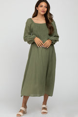 Olive Smocked Maternity Midi Dress