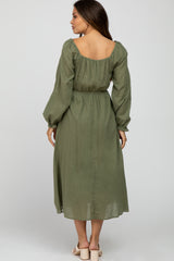 Olive Smocked Maternity Midi Dress