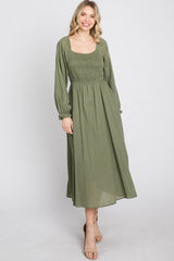 Olive Smocked Midi Dress