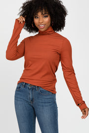 Rust Ribbed Knit Turtleneck Top