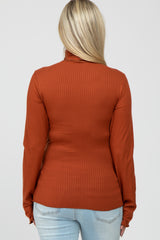 Rust Ribbed Knit Turtleneck Maternity Top