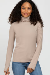 Taupe Ribbed Knit Turtleneck Top