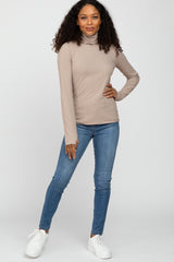 Taupe Ribbed Knit Turtleneck Top