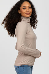 Taupe Ribbed Knit Turtleneck Top