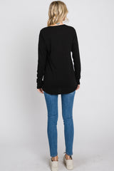 Black Slub Knit Henley Top