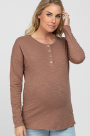 Mocha Slub Knit Maternity Henley Top