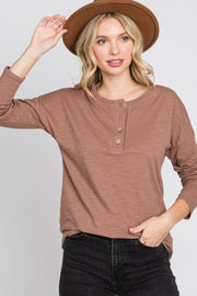 Mocha Slub Knit Henley Top