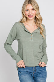 Light Olive Slub Knit Henley Top