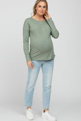 Light Olive Slub Knit Maternity Henley Top