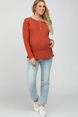 Rust Slub Knit Maternity Henley Top