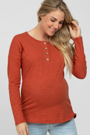 Rust Slub Knit Maternity Henley Top