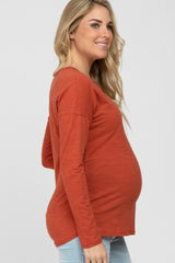 Rust Slub Knit Maternity Henley Top