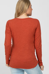 Rust Slub Knit Maternity Henley Top