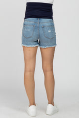 Light Blue Distressed Maternity Jean Shorts