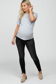 Black Faded Frayed Hem Maternity Jeans