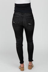 Black Faded Frayed Hem Maternity Jeans