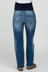 Blue Ripped Knee Straight Leg Maternity Jeans