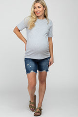 Navy Distressed Maternity Jean Shorts