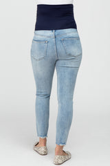 Light Blue Raw Hem Maternity Skinny Jeans