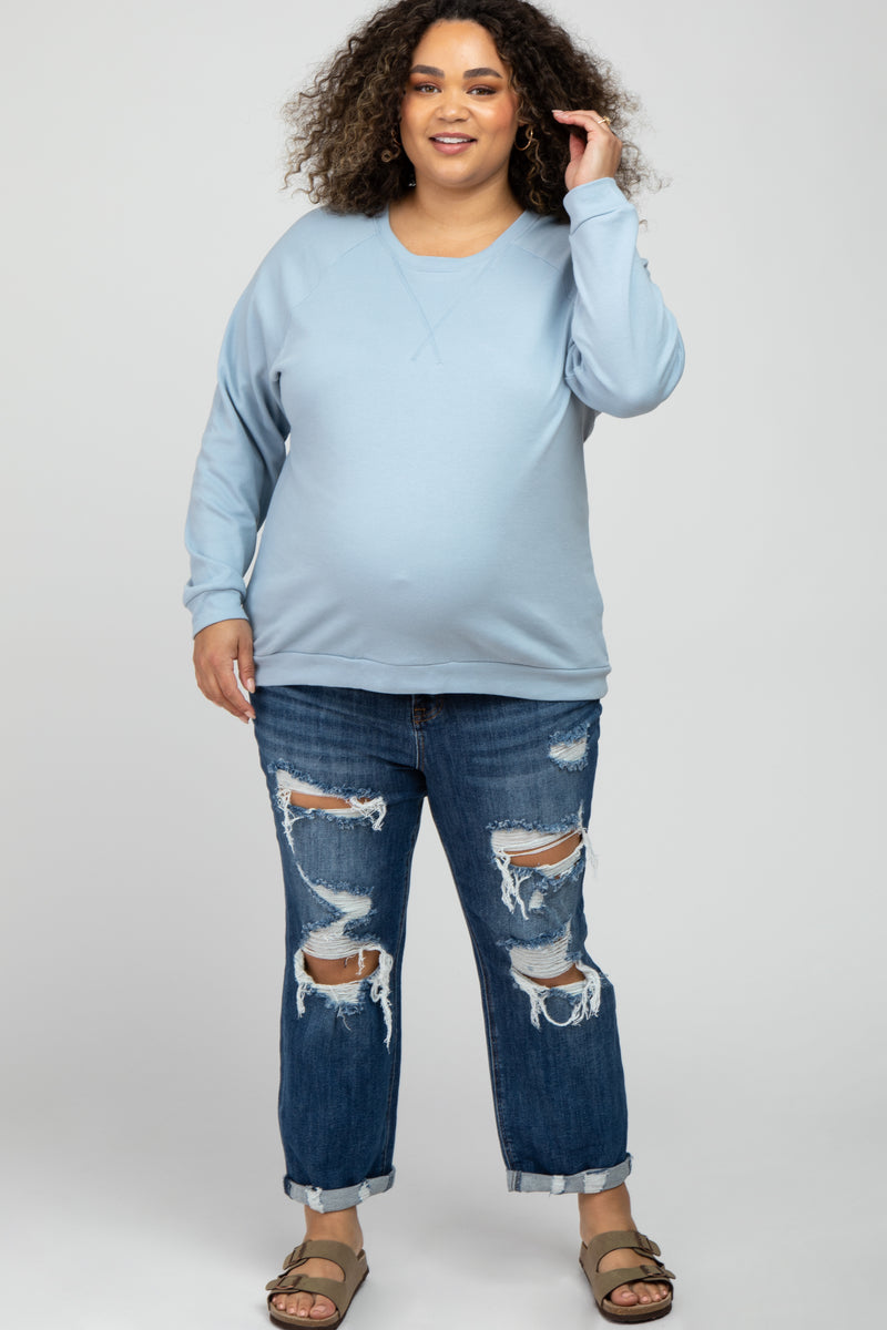 Blue Distressed Cuffed Maternity Plus Jeans – PinkBlush