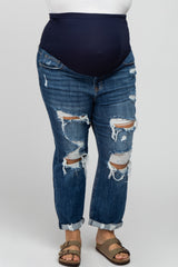 Blue Distressed Cuffed Maternity Plus Jeans