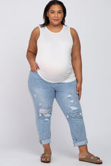 Light Wash Distressed Cuffed Plus Maternity Jeans