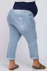 Light Wash Distressed Cuffed Plus Maternity Jeans