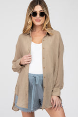 Mocha Lightweight Sheer Button Down Maternity Blouse