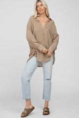 Mocha Lightweight Sheer Button Down Blouse