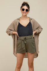 Mocha Lightweight Sheer Button Down Maternity Blouse