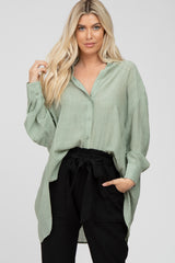 Light Olive Collared Button Down Hi-Low Maternity Top