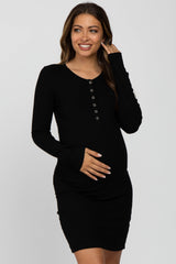 Black Ribbed Fitted Maternity Dress