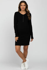 Black Ribbed Fitted Maternity Dress