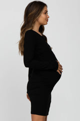 Black Ribbed Fitted Maternity Dress