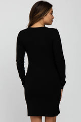 Black Ribbed Fitted Maternity Dress