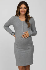 Heather Grey Ribbed Fitted Maternity Dress