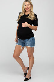 Blue Distressed Hem Maternity Jean Shorts