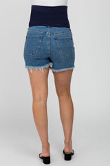 Blue Distressed Hem Maternity Jean Shorts