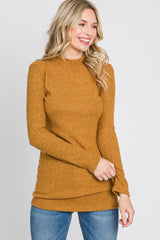 Dark Yellow Ribbed Long Sleeve Mock Neck Top