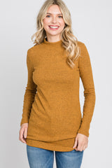 Dark Yellow Ribbed Long Sleeve Mock Neck Top