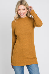 Dark Yellow Ribbed Long Sleeve Mock Neck Top