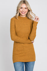 Dark Yellow Ribbed Long Sleeve Mock Neck Top