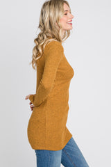 Dark Yellow Ribbed Long Sleeve Mock Neck Top