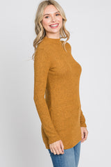 Dark Yellow Ribbed Long Sleeve Mock Neck Top