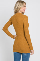 Dark Yellow Ribbed Long Sleeve Mock Neck Top