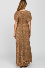 Rust Floral Smocked Tiered Maternity Maxi Dress